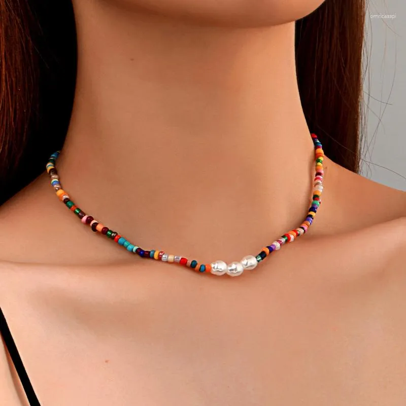 Chaînes Bohemian Coloré Colliers De Perles Ensemble Pour Femmes Filles Vintage Perle Clavicule Ras Du Cou Collier Court D'été À La Mode Bijoux Cadeaux