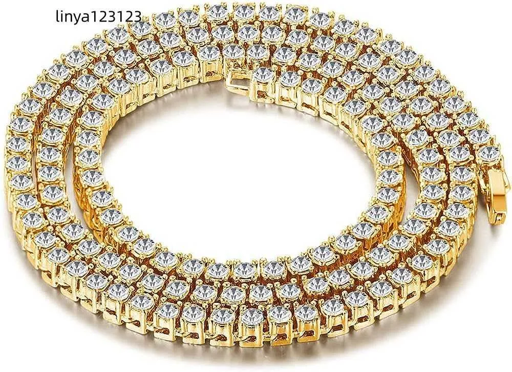 Plata, oro, oro rosa, diamante falso, cadena de tenis de 5 mm, cadena de hielo para hombres y mujeres, collar, pulsera, juego de garra cuadrada con caja de regalo