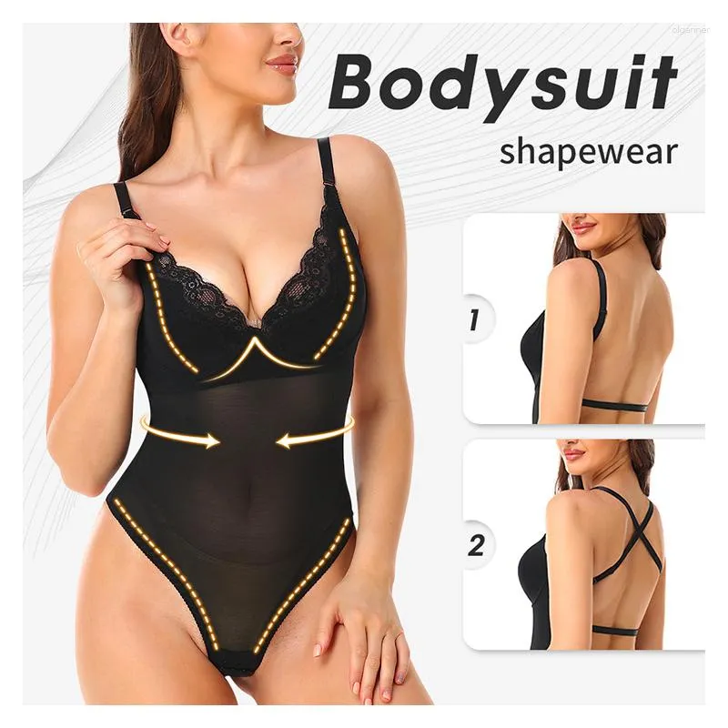Plus Size Womens Sexy Bodysuit Bras N Things Shapewear With Deep V
