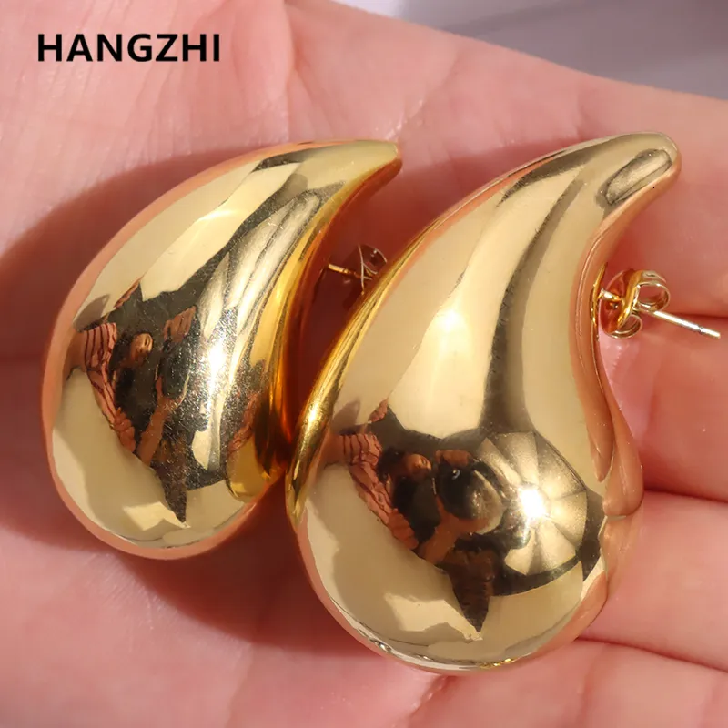 Charm Hangzhi enorm storlek 5 cm vattendroppe örhänge för kvinnor mässing chunky ihålig slät överdrivna tjocka stora smyckesdesign 230824