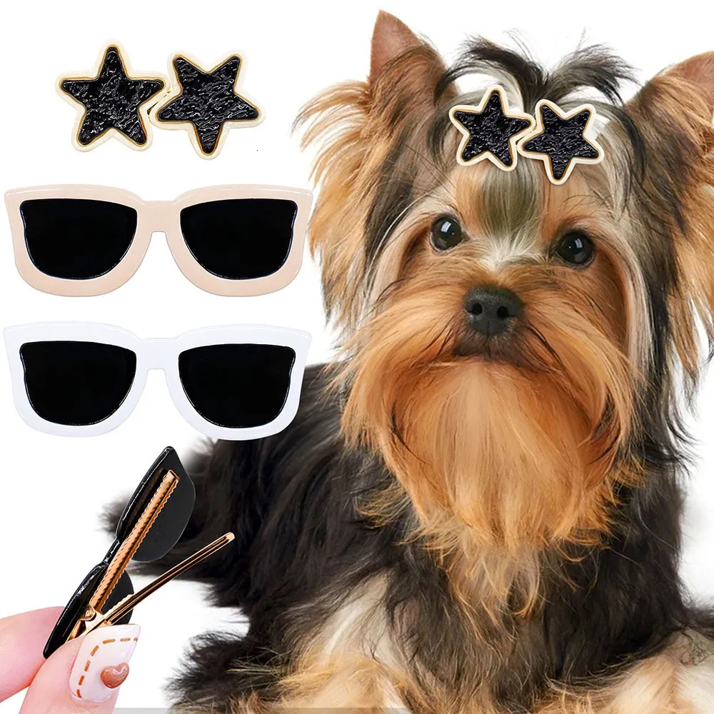 Cat Costumes 1PC Pets Dogs Hair Clips Dog Glasses Shape Creative Hairpin for Small Accessories Pet Grooming Headwear 230825