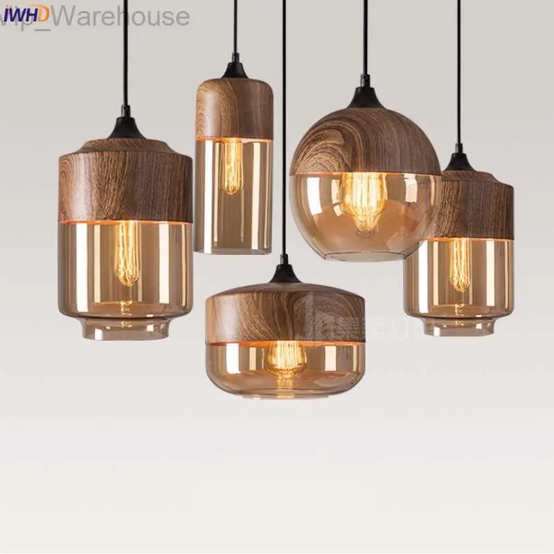 IWHD nordique moderne pendentif LED luminaires chambre à manger salon lumière bois couleur verre suspension lampe Luminaria HKD230825