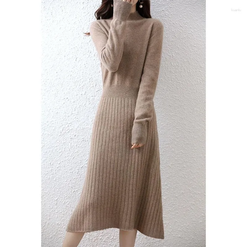 Women's Sweaters Pullover Elegant Autumn/Winter Wool Sweater Casual Knitwear Half Turtleneck Ladies Top Loose Solid Color Long Skirt