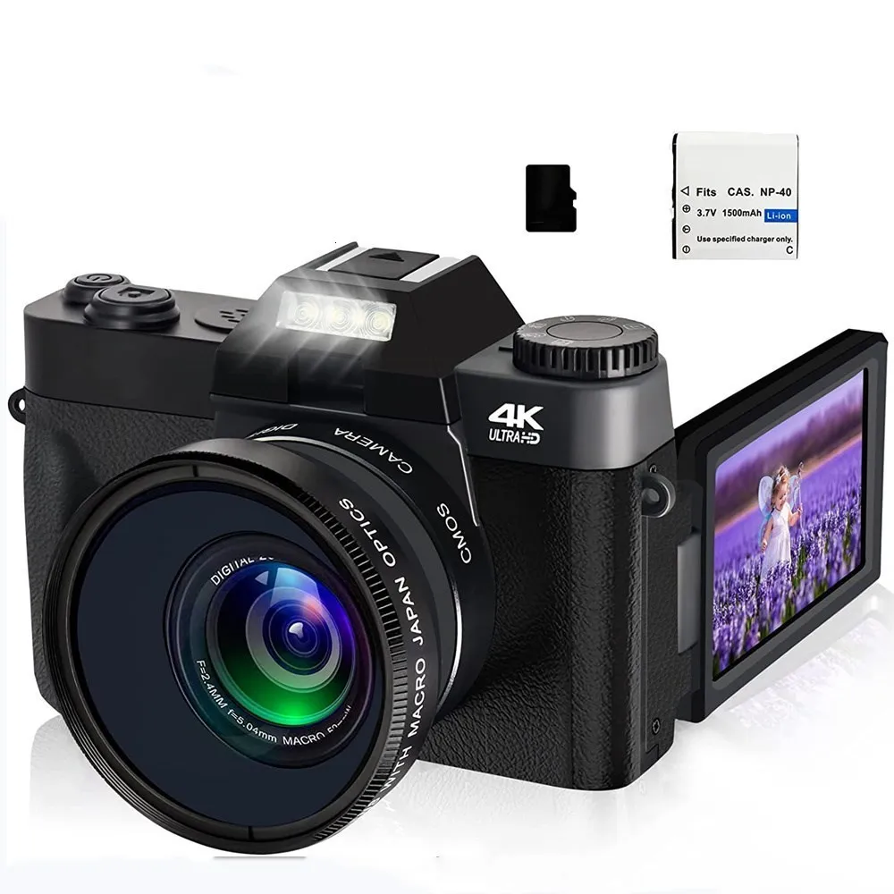 Camcorders 48MP 디지털 카메라 4K UHD 블로깅 캠코더 3.0 "180"180 ﾰ 플립 스크린 셀카 디지털 웹캠 YouTube 광각 매크로 렌즈 판매 230824