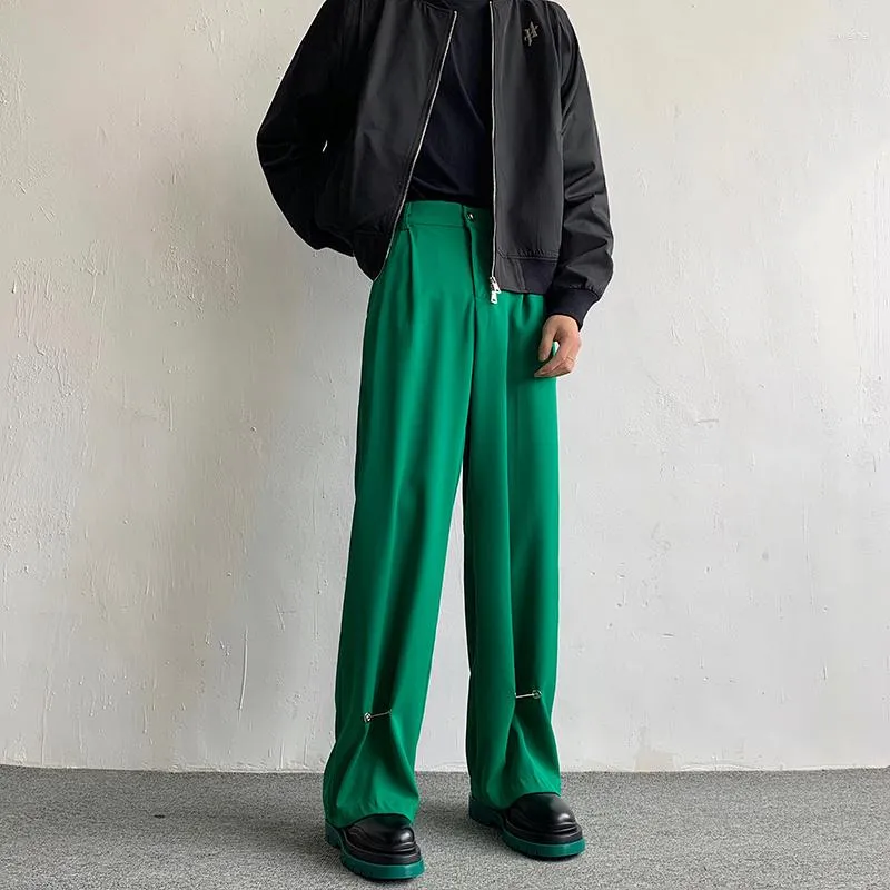 Costumes pour hommes Mode Vert Pantalon Formel Costume Droit Noir Large Hommes Hommes Coréen Pantalon Ample Robe Bureau Jambe Sociale