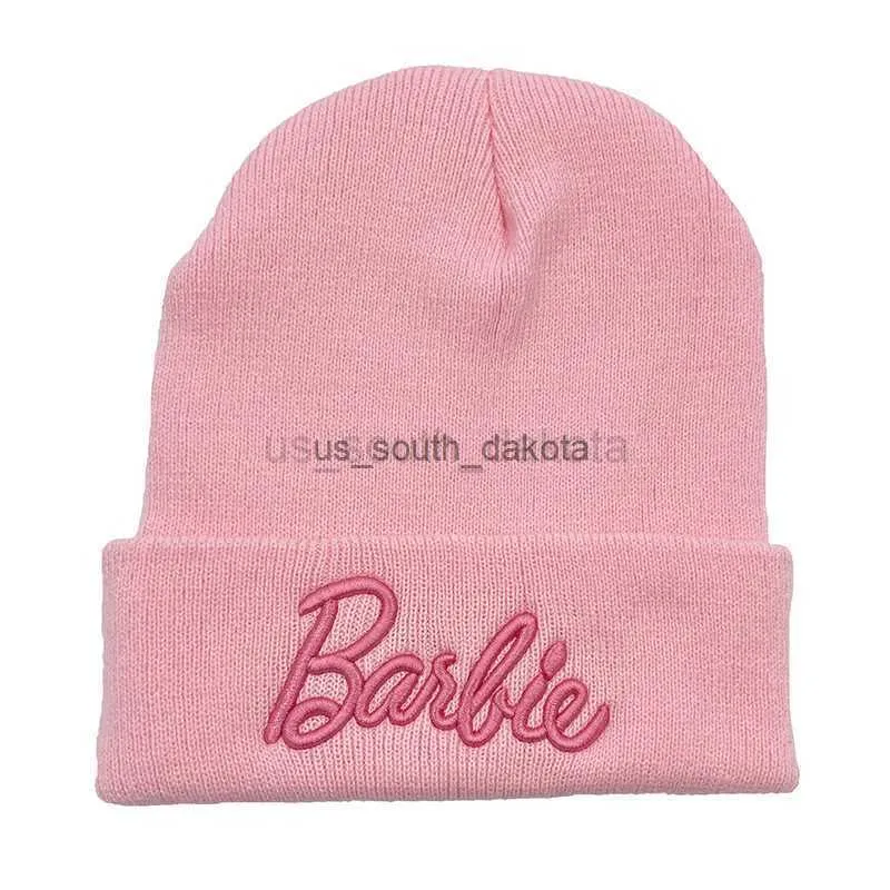 Beanie/Skull Caps Roze barbie Geborduurde wollen gebreide muts voor studenten outdoor winter warme hoeden voor mannen en vrouwen L0825