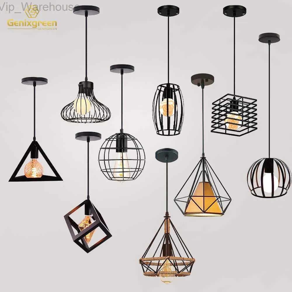 Retro Industrial Pendant Light Nordic Black Metal Cage Lighting Fixtures Iron Loft Cage Kitchen Vintage Adjustable Hanging Lamps HKD230825