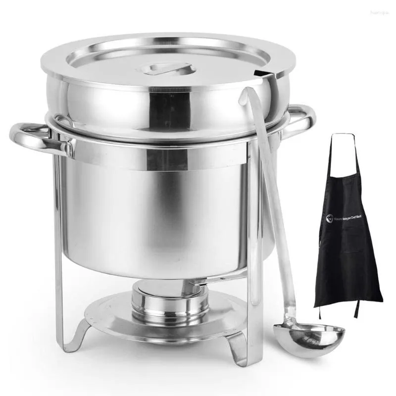 Ensembles de vaisselle Station de chauffe-soupe 11 Qt avec bac à eau Marmite contemporaine comprend un support de carburant