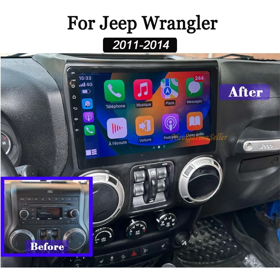 Autoradio Stereo Android 13 voor Jeep Wrangler 2011-2014 JK Gand Cherokee Dodge Ram 1500 met Draadloos Apple CarPlay Android Auto WIFI GPS Youtube TikTok auto dvd