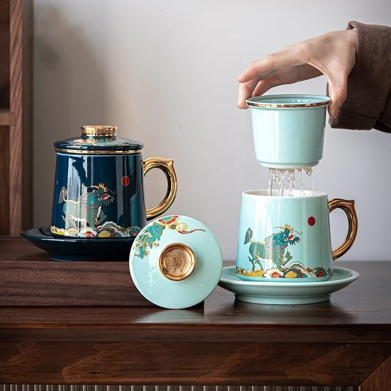 Canecas Kylin Xícara de chá chinesa com ouro Cerâmica Teacup Set Linda Cerimônia de Teaware Vintage Lily Dengs Store 230825