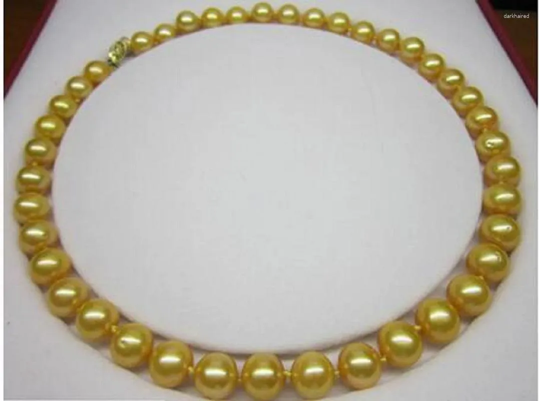 Kedjor vackra och 18 '' 10-11mm äkta naturliga South China Sea Gold Pearl Necklace 14k