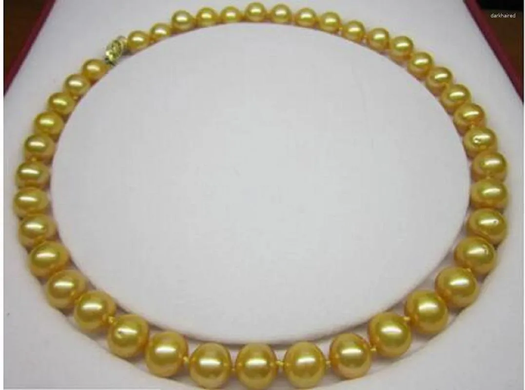 Correntes lindas e 18 '' 10-11mm Genuine Natural South China Sea Gold Pearl Colar 14k