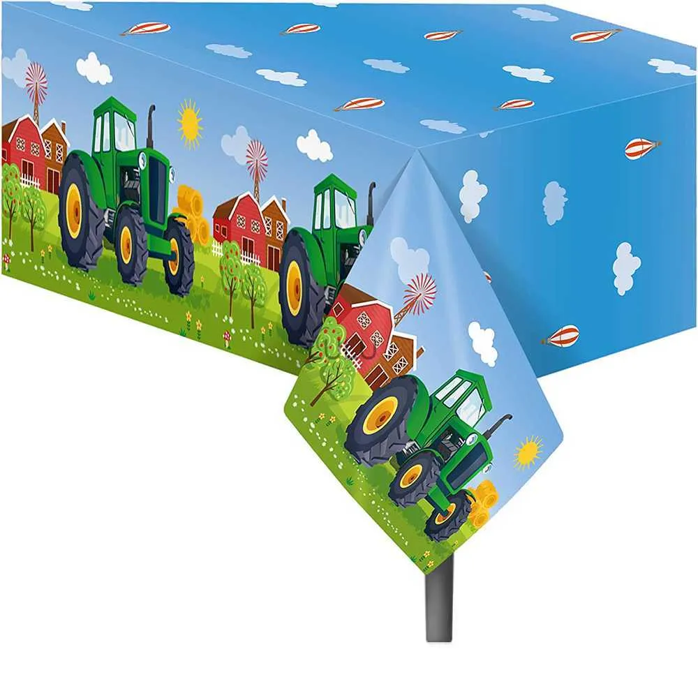 Nappe de fête de tracteur agricole jetable en plastique imperméable, couverture de Table, fournitures de fête d'anniversaire sur le thème du tracteur de fête prénatale HKD230825 HKD230825