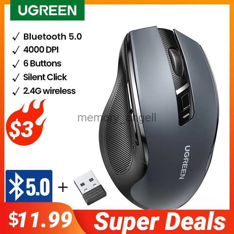 UGREEN Wireless Mouse Bluetooth5.0 Mouse Ergonomic 4000DPI 6 Mute Buttons Mouse For MacBook Tablet Laptops Computer PC 2.4G Mice HKD230825