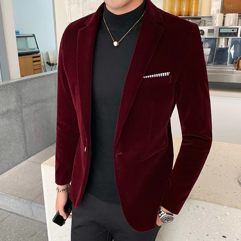 Blazers Autum Velvet Wedding Dress Poat Mens Blazer Jacket Fashion Casual Jupt Jacket Mens Business Blazers Costume Homme 230824 4 111 DHgate