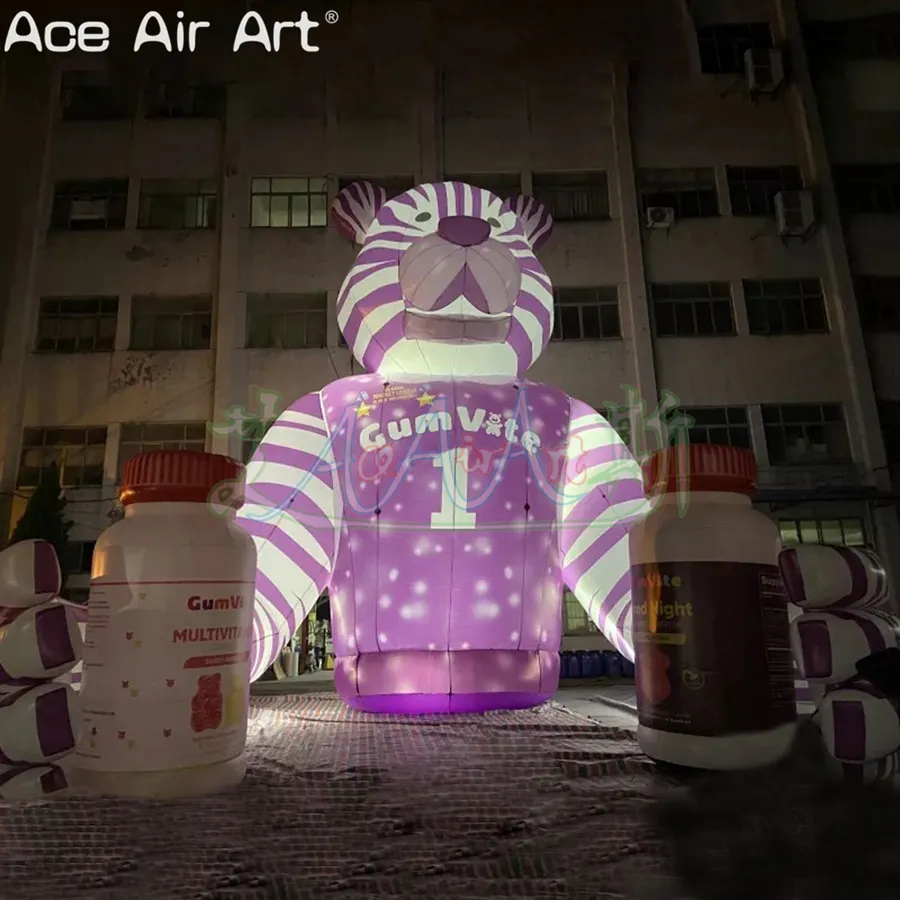 Inflatable LED Leopard Party Animal Advertising Purple Leopards with Bottles for Outdoor Promotion or Display