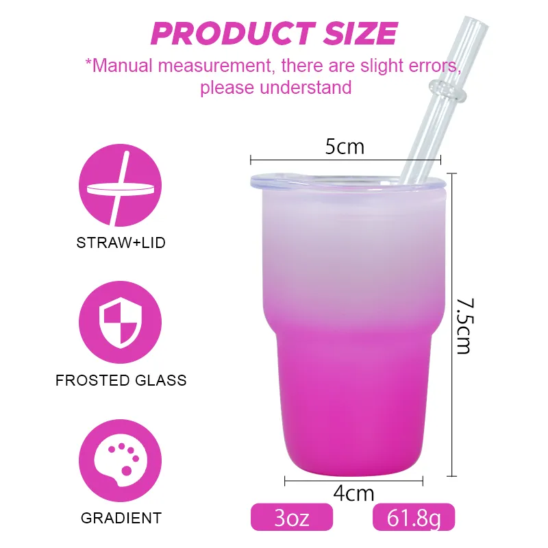 3oz mini gradient sublimation tumbler colored frosted shot glass with straw and lid