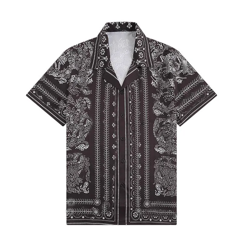 Chemise de couple Loisirs d'été Hawaii Vacances Protection solaire Respirant Haut ample Design de mode Imprimé végétal Chemise à simple boutonnage pour hommes TAILLE: M-3XL