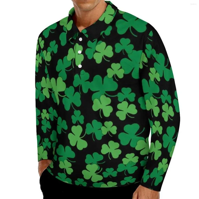 Polos masculinos St Patricks Day Irlandês Casual Camisetas Shamrocks Imprimir Polo Camisas Homens Y2K Camisa Primavera Manga Longa Padrão Roupas 4XL 5XL 6XL