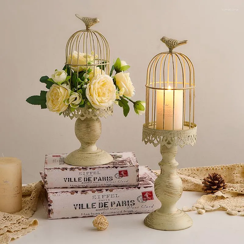 Candle Holders Vintage Home Decor Aristocratic Style Bird Cage Candlestick Metal Crafts Simple Living Room Table Ornaments Luxury Holder