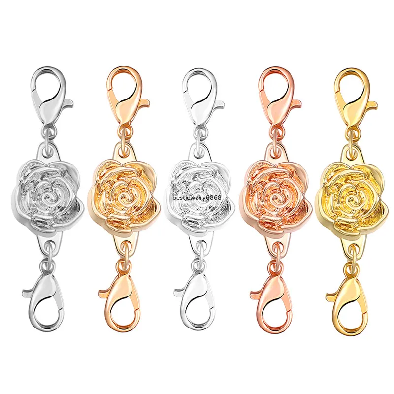 5st Rose Flower Magnetic Buckle End Lobster Clasp -kontakter för smycken Making DIY Rose Armband Halsband Tillbehör