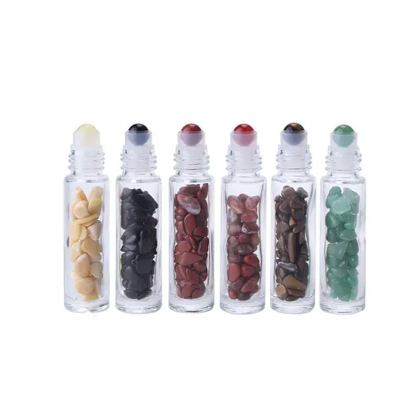 natural gemstone oil roller ball bottles clear perfumes oils liquids roll on bottle with crystal chips