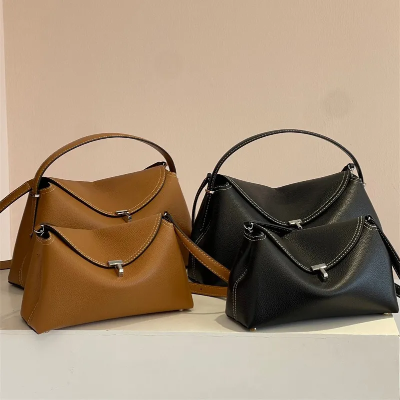 Akşam çantaları siyah veya kahverengi kadınlar tlock tokası gerçek deri çanta klasik küçük çanta bayanlar moda büyük kapasiteli messenger 230824