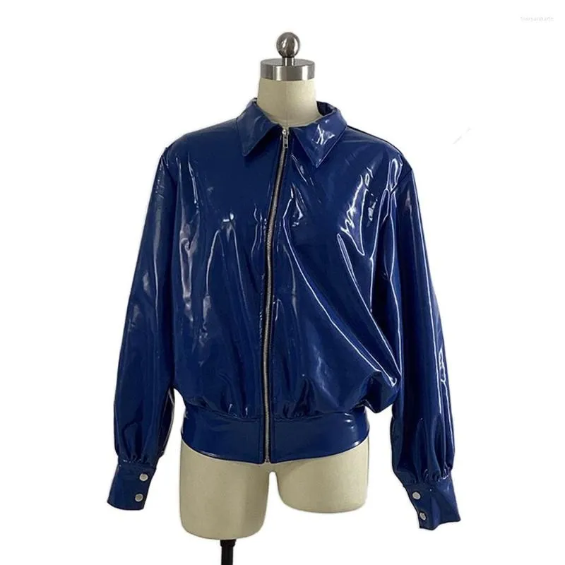 Giacche da uomo Colletto rovesciato in PVC bagnato Casual Manica lunga Cerniera Club Cappotti Top Punk Lucido Ecopelle Outwear Fetish Clubwear