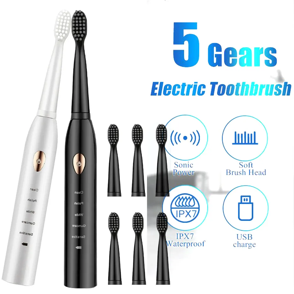 Escova de dentes ultrassônica sonic elétrica escova de dentes recarregável lavável eletrônico branqueamento escova de dentes adulto temporizador escova 230824
