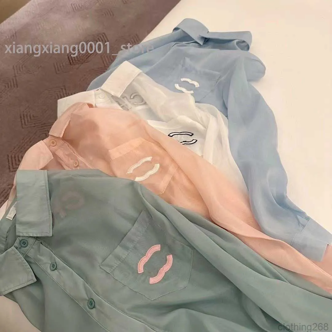 França Designer Mulheres Blusas Soltas Moda Verão Sexy Translucence Paris Camisa Casual Manga Longa Canais de Qualidade Superior Camisas Roupas à Prova de Sol