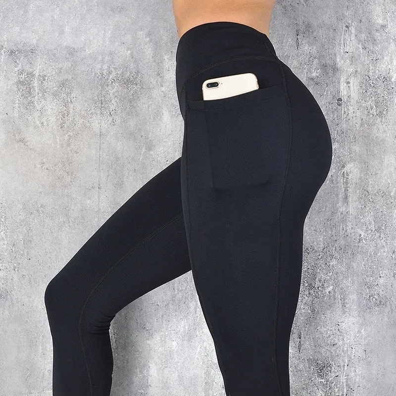 Yoga Outfit Preto Sexy Mulheres Esporte Leggings Telefone Bolso Fitness Correndo Calças Stretchy Sportswear Gym Slim Pant 230824