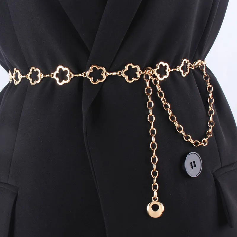 Cinturones de cadena de cintura Blets de metal para mujeres Simple Vintage Silver Golden Hip Hop Diseñador de moda Decoración Vestido Damas Correa femenina 230825