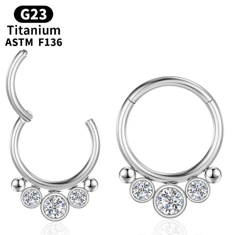 Титановый кликер пронзительный циркон носовой кольцо G23 Серьги Tragus Septum Helix Body Jewelry Daith Charming Women Labret