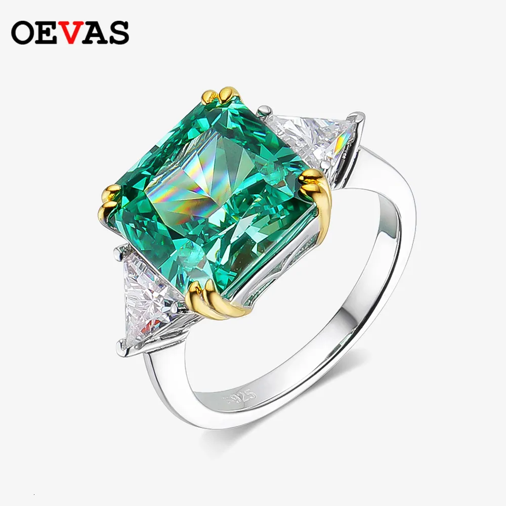 Anéis de casamento Oevas 100% 925 prata esterlina 10 * 10mm esmeralda anéis de diamante de alto carbono para mulheres espumantes casamento jóias finas presente por atacado 230824