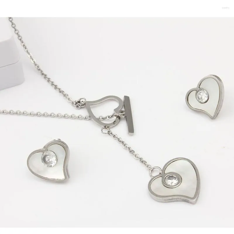 Colar brincos conjunto oufei em forma de coração simples jóias de aço inoxidável para mulheres amor pingente acessórios de moda 2023