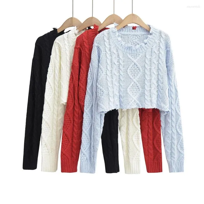 Pulls pour femmes à manches longues Top hiver Vintage vêtements femmes 2023 tricot pull déchiré en détresse recadrée lâche Preppy pull