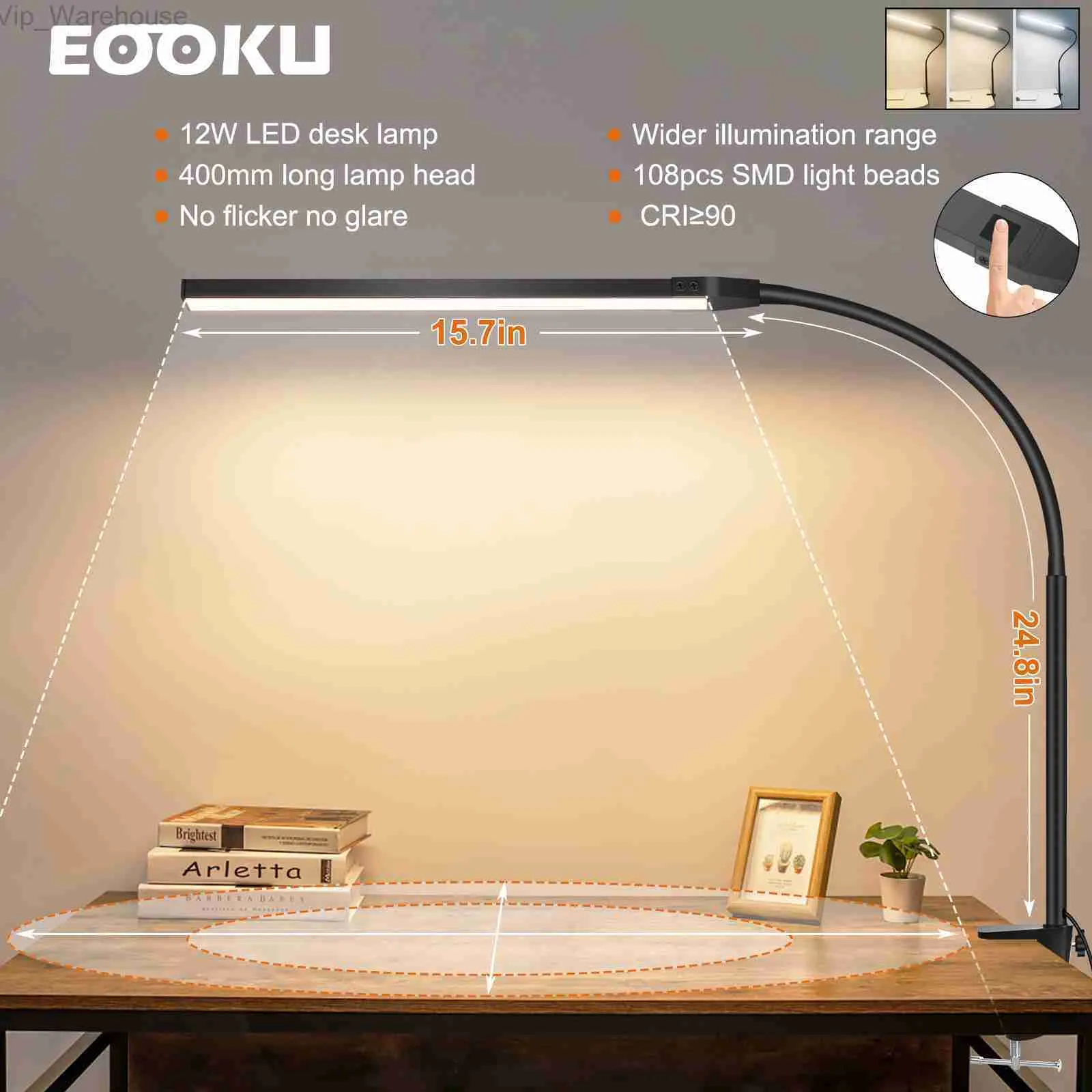 Eooku 12W -klipp på ljus 108 LED -läsningsljus för sängknapp 360 Flexibel Guoseck Desk Lamp Eye Protection Light HKD230824