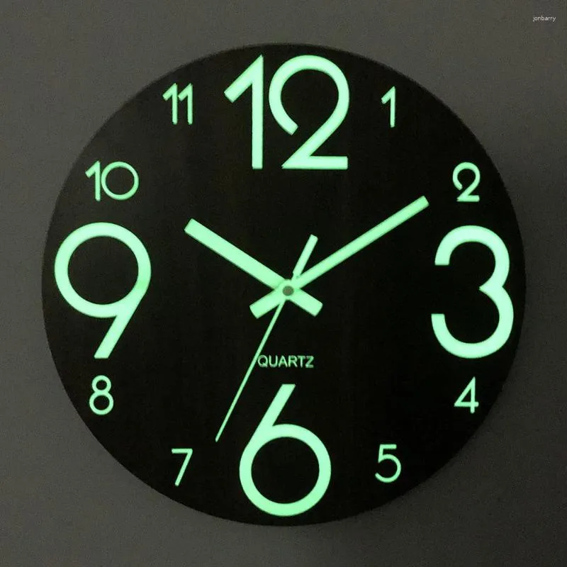 Orologi da parete Orologio luminoso in legno MDF Orologio da soggiorno Camera da letto Orologio minimalista moderno Grande digitale Rotondo silenzioso Nordic Ins