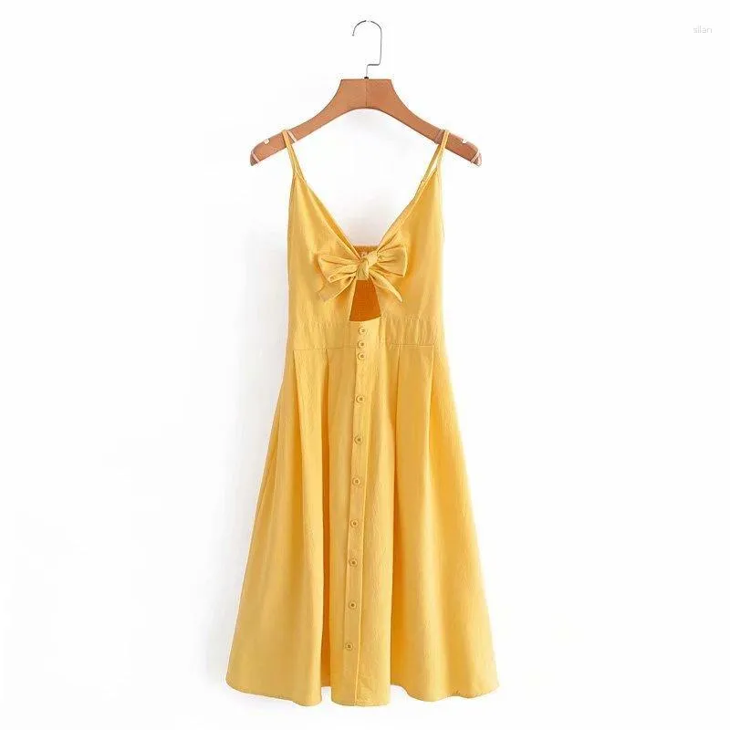 Casual Dresses Summer Women's Clothes Chest rem Trap Halter Dress Hollowed Out Single Breasted Kirt Holiday Loose Sundress Partydress