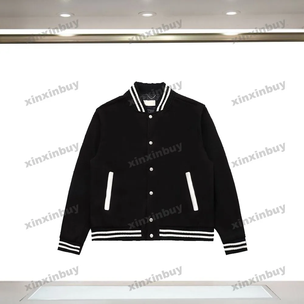 xinxinbuy men designer coatジャケット筆記体革革の長袖女性ウール布ブラックS-2xl