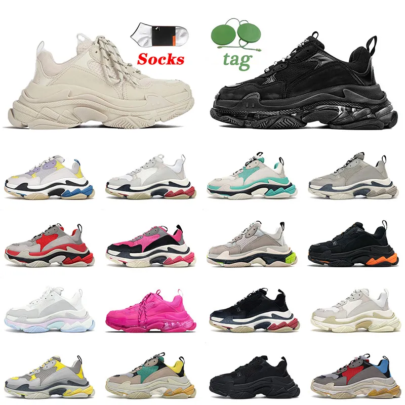 Designer de mode Chaussures Casual Triple S Baskets Marque de luxe Hommes Femmes Plateforme Beige Semelle Claire Fleur de Cerisier Pow Rose Néon Vert Sports de plein air Mocassins Baskets