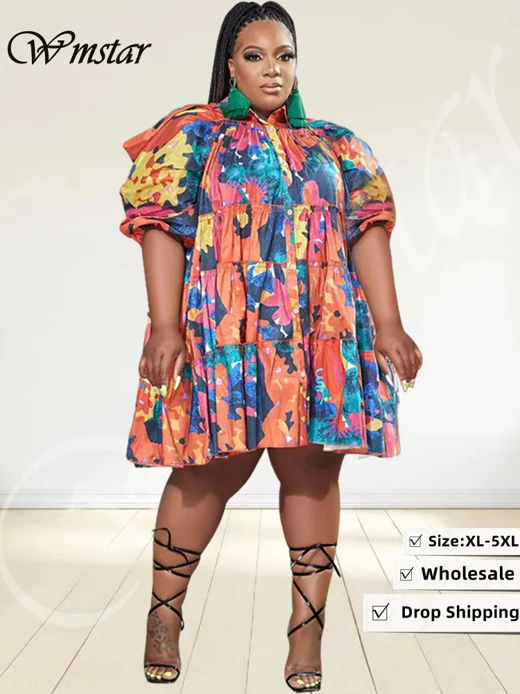 Plus size Dresses Wmstar Plus Size Dresses 4xl 5xl Women's Clothing Tie Dye Loose Casual Cute Ball Gown Shirts Midi Dress Wholesale Drop 230824