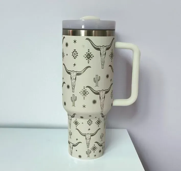 Gen 2 40oz stainless steel Laser Cow printing tumbler with handle lid straw Highland cow big capacity water bottle outdoor camping cup vacuum insulated travel mugs