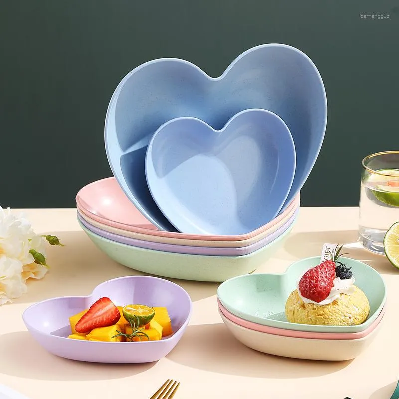 Assiettes créatives en forme de cœur, couleur unie, assiette à gâteau aux fruits, ensemble de 5 pièces, pain de petit déjeuner, plats à pâtes, bol de cuisine, ustensiles de cuisine