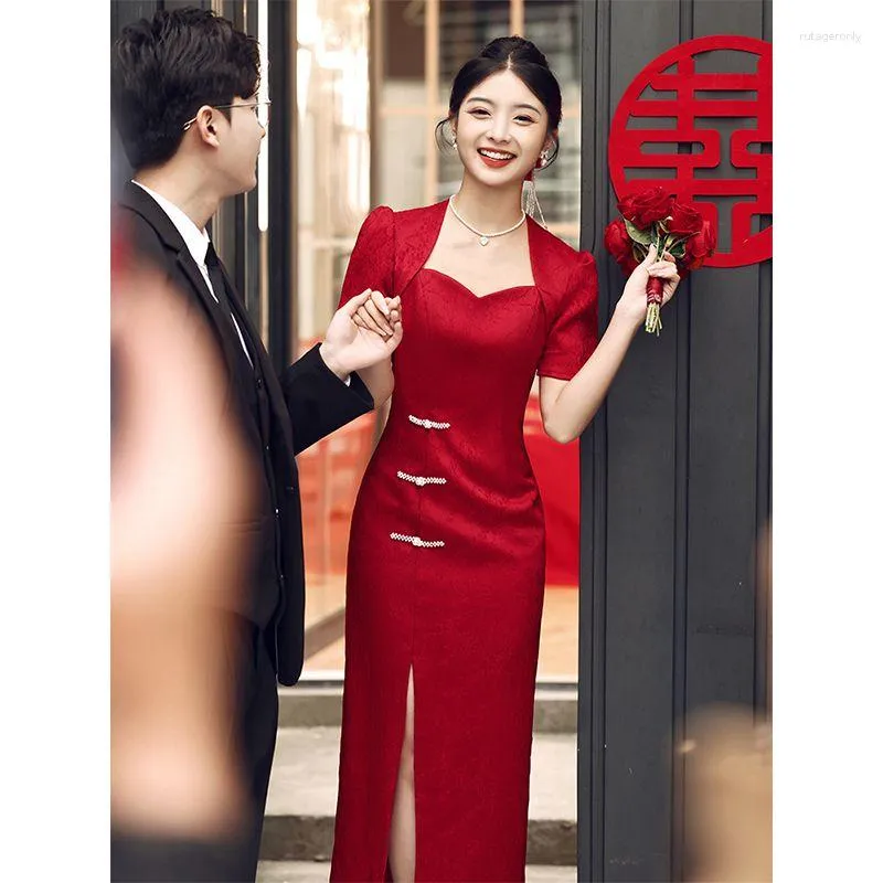 Ethnic Clothing Yourqipao Wedding Toast Cheongsam Chinese Red Engagement Dress Skirt Bridal Traditional Evening Party Dresses