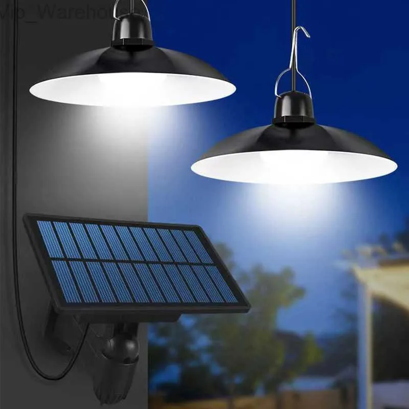 Lampada a sospensione solare Sensore di movimento Lampada a energia solare a led con lampadario telecomandato Luci da campeggio per esterni da giardino HKD230824