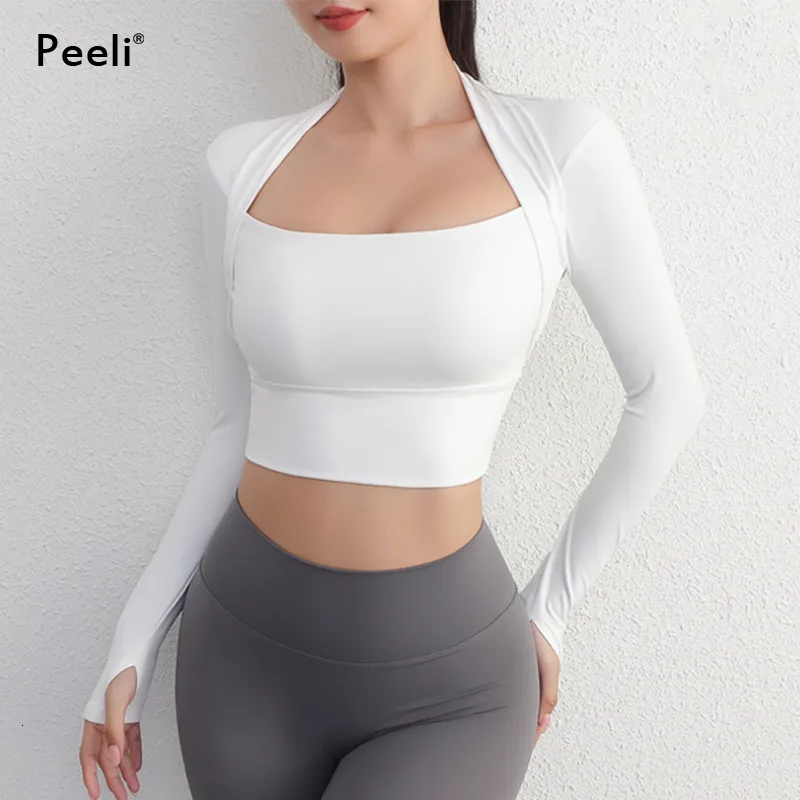 Women's T-Shirt Yoga Shirts Women Gym Crop Tops Long Sleeve Gym Sports Top with Pad Breathable Running T-Shirts Fitness Workout Yoga Clothing 230825