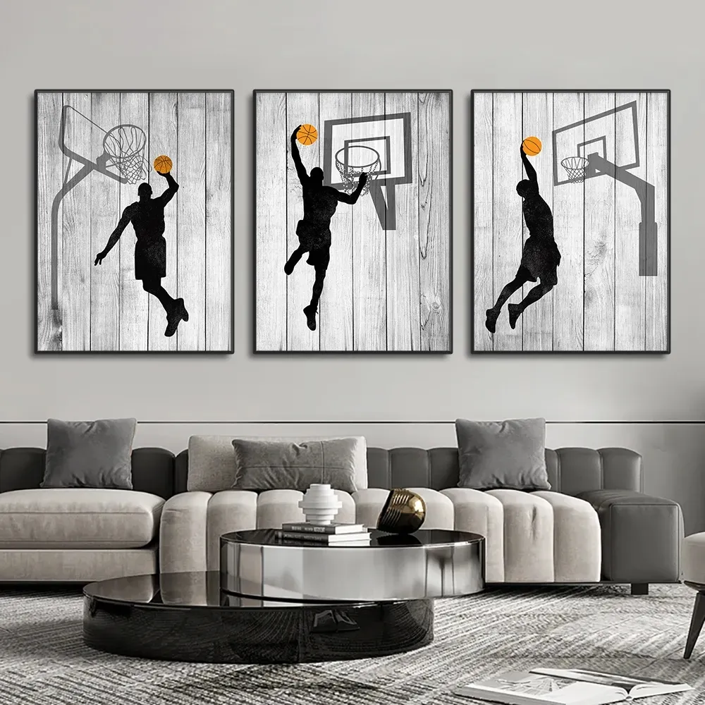 Abstract Basketball Player Canvas Painting Sports Dunk Poster Print Wall Art Pictures for Living Room Kids Bedroom Decor Gift For Friend No Frame Wo6