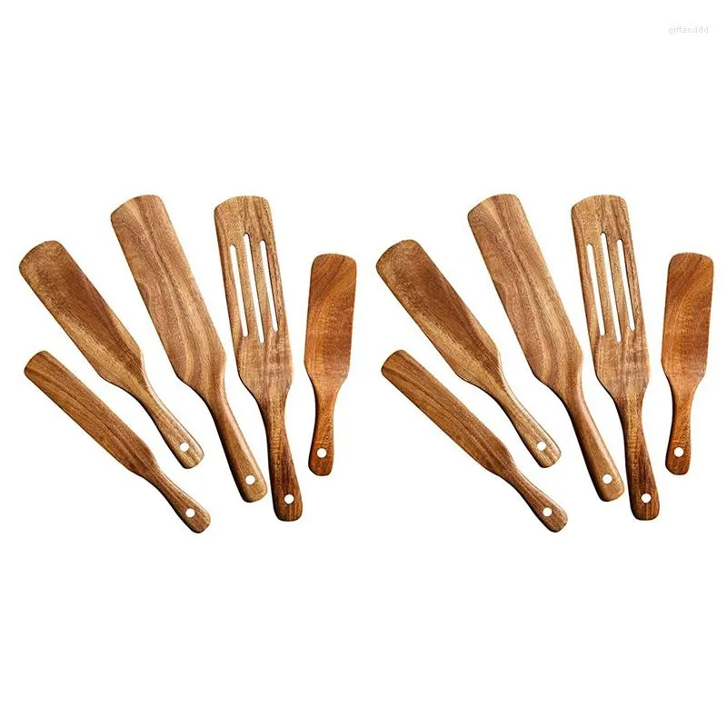 Tacki herbaty Zestaw drewnianych zrywach (10pcs) - Drewniane narzędzia kuchenne z drewna z drewna tekowego