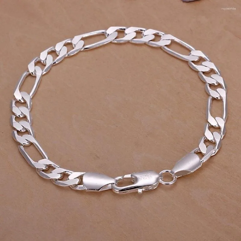 Charm Bracelets Fine 925 Stamp Silver 8mm Women Men Chain Wedding Fashion Top Quality Jewelry Figaro Bracelet 20cm